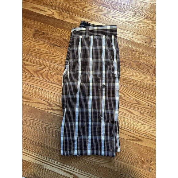 VTG Rocawear Extra Long Plaid Baggy Cargo Shorts Men’s Size 34 Brown 90s Y2K - Picture 4 of 6